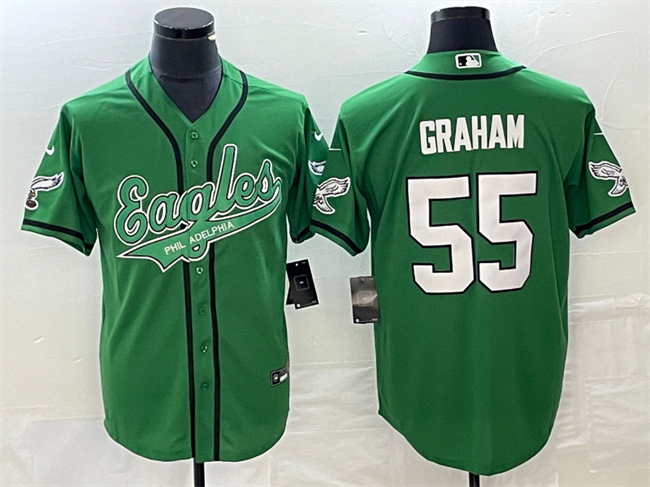 Men's Green Philadelphia Eagles #55 Brandon Graham Cool Base Stitched Baseball Jersey